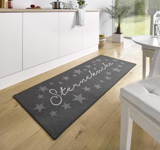 Hanse Home Loop Teppich Läufer – Teppichläufer Mit Schriftzug Weicher Kurzflor Teppich Modernes Design für Flur, Schlafzimmer, Kinderzimmer, Badezimmer, Wohnzimmer, Küche – Grau, 67x180 cm