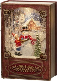 Konstsmide LED Wasserlaterne, rot, Buch, Schneemann mit Kind, mit an/aus Schalter, 5h Timer, 1 warm weiße Diode, batteriebetrieben & USB, Innen, 0, 1W, Batterie: 3 x AA 1, 5V (exkl.) - 4273-550