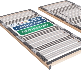 2x Ergonomischer Lattenrost 100x200 cm starr - Lattenrost Set NV - 7-Zonen Lattenrost 100x200 cm Doppelpack - fertig montiert & direkt einsatzbereit - 44 Leisten - Bett-Rost 2er Set - 100/200