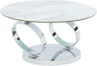 Vente-unique - Couchtisch mit drehbaren Tischplatten - Keramik & Glas - Weiß mit Marmor-Effekt - JOLINE