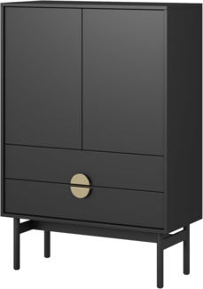 Selsey Kommode Aufbewahrungsschrank 2 Türen 2 Schubladen Schrank Schubladenschrank Hoch 85 cm Stoon Schwarz