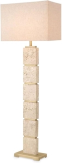 Casa Padrino Luxus Stehleuchte Beige / Antik Messing 55 x 30 x H. 145,5 cm - Travertin Stehleuchte mit rechteckigem Lampenschirm - Luxus Stehleuchten - Luxus Qualität