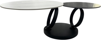 riess-ambiente Couchtisch DANCING RINGS weiß/anthrazit/schwarz · runder Keramik-Beistelltisch (Einzelartikel, 1-St), Wohnzimmer · 2 Tischplatten · Marmor-Design · Metall · drehbar