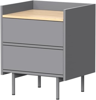Vicco Nachttisch Grau/Eiche 48 x 58 cm mit 2 Schubladen, Velina