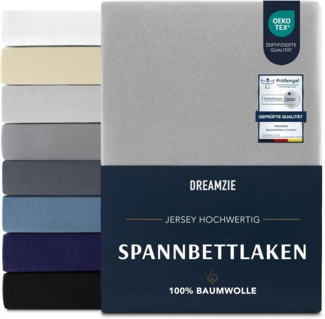 Dreamzie Premium Spannbettlaken 160x200 cm, Spannbetttuch für Dicke Matratzen bis zu 27 cm, Bettlaken 100% Jersey Baumwolle, 150 g/m², Oeko-TEX Zertifiziert - Grau