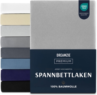 Dreamzie Premium Spannbettlaken 160x200 cm, Spannbetttuch für Dicke Matratzen bis zu 27 cm, Bettlaken 100% Jersey Baumwolle, 150 g/m², Oeko-TEX Zertifiziert - Grau