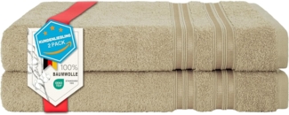 Hammetex 2er Badetücher Set, 100% Baumwolle Premium Qualität Groß 70x140 cm Duschtücher, Weich Saugstark Schnell Trocknendes Badetücher, Beige