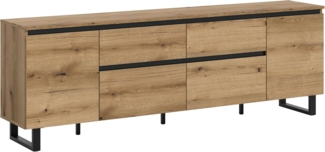 xonox. home – Lowboard Tomasa 188 x 65 x 36 cm in Evoke Oak Nachbildung und Schwarz – Modernes TV-Board mit Stauraum – wohnliches Design in Holzoptik – robust & geräumig