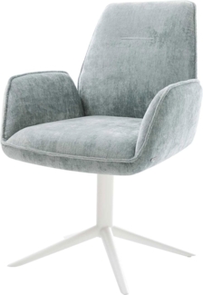 Drehstuhl Zoa-Flex Chenille Pastellblau Fußkreuz Weiß 360° drehbar Wippfunktion Taschenfederkern