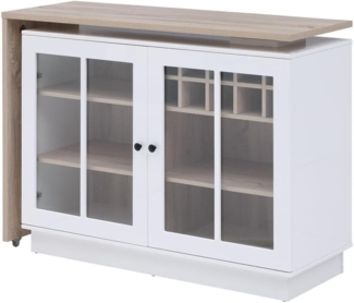 Vente-unique - Bartisch drehbar mit Stauraum - Weiß & Holzfarben - ARAMETA