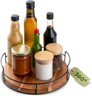 Praknu Gewürzkarussell Lazy Susan Drehteller Holz - Aus nachhaltigem FSC Akazienholz, (1-tlg), Servierplatten 360° Drehbar - Rutschfest - Ø 23 cm - FSC Akazienholz