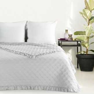 Tagesdecke Decke mit Rüschen Romantische Decke VANESA silber 200x220 cm