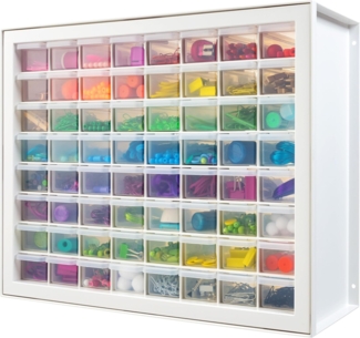IRIS USA stapelbarer Aufbewahrungsschrank mit 64 Schubladen, 49,5 cm B x 17,8 cm T x 39,5 cm H, Weiß – Kleiner Ziegel-Organizer, Mehrzwecktruhe, Sammelalbum, Kunst, Hobby, mehrere Fächer