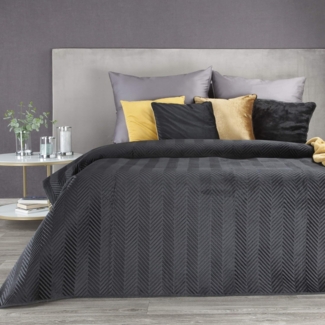 Tagesdecke Velours Samtdecke Gesteppt Steppdecke Klassische Decke SOFIA schwarz 230x260 cm schwarz