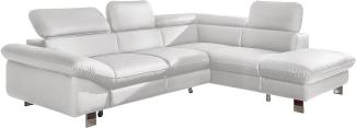 Mivano Ecksofa Driver mit Schlaffunktion und Stauraum / Ledersofa in L-Form mit Ottomane rechts / Inkl. verstellbare Kopfstützen / 266 x 73 x 214 / Kunstleder weiß