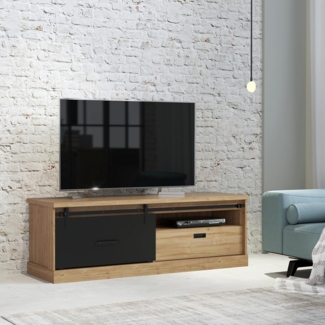 FORTE Kaszimiro TV-Unterschrank, Holzwerkstoff, Braun/Schwarz, 163,1 x 56,2 x 52 cm