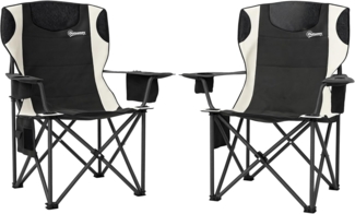 Outsunny Campingstuhl mit Armlehnen Getränkehalter Kopfstütze Kühltasche (2er Set Faltstuhl, 2 St), bis 120kg belast, gepolstert, für Garten, Camping