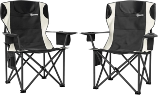 Outsunny Campingstuhl mit Armlehnen Getränkehalter Kopfstütze Kühltasche (2er Set Faltstuhl, 2 St), bis 120kg belast, gepolstert, für Garten, Camping