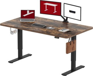 SANODESK Höhenverstellbarer Schreibtisch 160x60 cm mit Memory-Funktion, Elektrischer Steh-Sitz Tisch für Heimbüro, Ergonomischer Computertisch mit Modernem Design und Vierteiliger Tischplatte, braun
