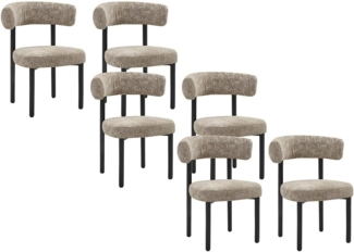 Vente-unique - 6er Set Stühle - Strukturstoff & schwarzes Metall - Beige und Weiss - SELORIN