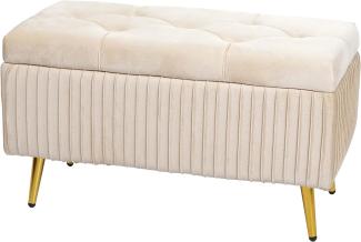 'HWC-K50' Sitzbank mit Stauraum, Samt/Metall creme-beige, 45 x 40 x 80 cm