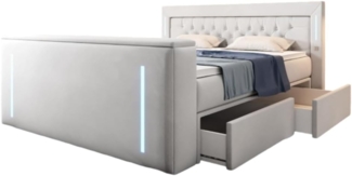 Boxspringbett Divaneo mit TV Lift und Stauraum (2 Schubladen) 200x200 Weiß H2 (bis 70kg)
