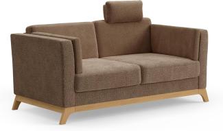 Cavadore 2,5er-Sofa Vida / 2,5-Sitzer Couch im trendigen Design mit massivem Holzrahmen in Eiche, Kopfstütze mit Kuschelkissen / 183 x 84 x 93 / Chenille, Rotbraun