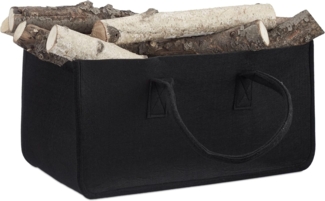 relaxdays Holztragetasche 2 x Kaminholztasche aus Filz schwarz