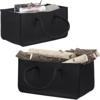 relaxdays Holztragetasche 2 x Kaminholztasche aus Filz schwarz