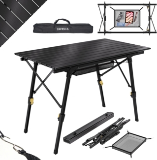 24Move Klapptisch Tisch für Camping und Garten,Klapptisch aus Aluminium (bis 30kg schwarz, inkl. Tasche), Tischplatte faltbar, Aluminiumrahmen höhenverstellbar