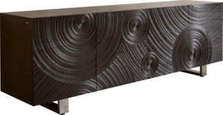 Sideboard Ashara 200 cm Esche Dunkelbraun 3D Effekt 4 Türen Kufe Edelstahl gebürstet