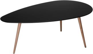 Ibbe Design Oval Rund Schwarz Couchtisch Modern Skandinavisch Retro Kaffeetisch Beistelltisch MDF Fly, Natur Massiv Buche Holz Beine, 116x66x45 cm