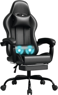 JUMMICO Gaming Stuhl mit massagefunktion, ergonomischer Gaming Stuhl,EIN Gamingstuhl mit Lendenkissen, Fußstütze und Kopfstütze,PC - Stuhl, Tragfähigkeit 150 kg - Schwarz