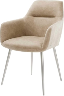 Esszimmerstuhl Pejo-Flex Mikrofaser Beige Vintage 4-Fuß konisch Edelstahl Taschenfederkern