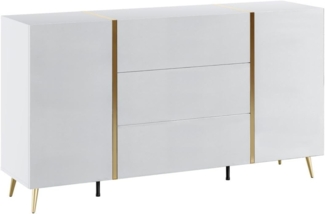 Vente-unique - Sideboard mit 2 Türen & 3 Schubladen - Weiß glänzend & Goldfarben - MARZIALO