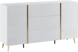 Vente-unique - Sideboard mit 2 Türen & 3 Schubladen - Weiß glänzend & Goldfarben - MARZIALO