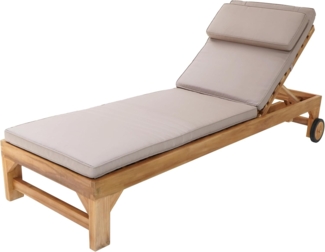 AXI Rama Gartenliege aus Teak Holz mit Kissen Sonnenliege aus Teakholz mit verstellbarer Rücklehne - 4 Positionen | beige | Holz | 200 cm