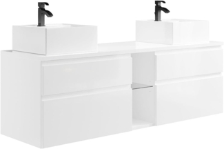 Vente-unique - Waschbeckenunterschrank hängend mit Doppelwaschbecken - Weiß - 150 cm - MAGDALENA II