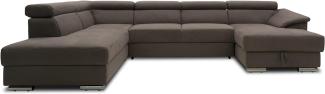 DOMO Collection David FK Wohnlandschaft, Sofa mit Schlaffunktion und Bettkasten in U-Form, Schlafsofa mit Federkern und Rückenfunktion, Polsterecke, Schlamm, 166 x 337 x 232 cm