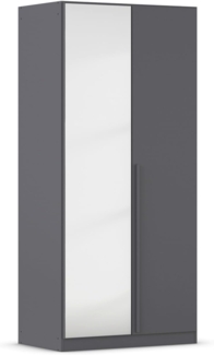 rauch Kleiderschrank Alba, Drehtürenschrank, Garderobenschrank, 2-türig, mit Spiegel, mit 1 Kleiderstange und 1 Einlegeboden, Farbe Grau metallic, Schwarz, Griffstange Grau metallic, Schwarz, 91x197x56cm