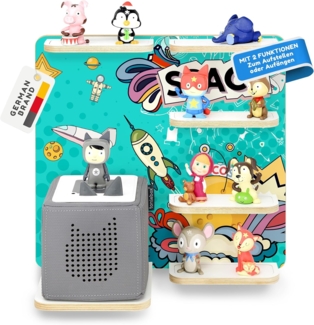 stadtecken Holzregal für Musikbox – Passend für Toniebox & ca. 40 Tonies | Perfekte Aufbewahrung fürs Kinderzimmer | Zum Aufhängen | Erweiterbar (Weltall)