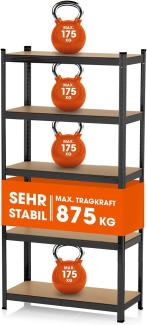 EASYmaxx Schwerlastregal 180x90x40 cm | 875 kg Traglast, 175 kg pro Ebene | Regal und Werkbank | Kellerregal, Lagerregal mit 5 verstellbaren Ablagen | Keller, Garage, Hobbyraum, Werkstatt, schwarz