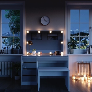 Vicco Schminktisch Weiß 120 cm mit LED Beleuchtung und Bank, Sherry