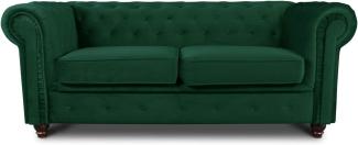 Sofa Chesterfield Asti 2-Sitzer, Couchgarnitur 2-er, Sofagarnitur, Couch mit Holzfüße, Polstersofa - Glamour Design, Velours (Dunkelgrün (Velvet 78))
