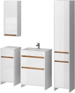 Vicco Badmöbel-Set Detmold Weiß Hochglanz Eiche 60 cm 5 Teile