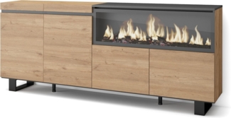 Skraut Home | Sideboard, Highboard | Kommode, Komodenschrank | 210 | 4 Türen | Elektrokamin XXL | Industriedesign | Moderner Stil | Eiche