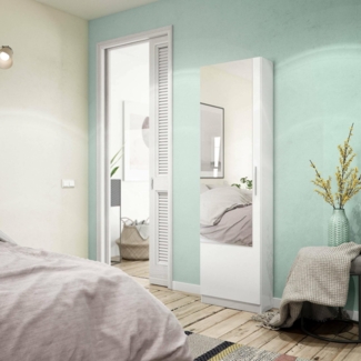 Dmora - Eugene Schuhregal, Hoher Schuhschrank mit 1 Tür, Moderner Schuhschrank, Eingangsgarderobe mit Spiegel, 50x22h180 cm, Weiß