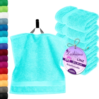 Lashuma Seiftuch Linz, (Set, 6-St), Unifarbene Gästetücher in Türkis 30x30 cm