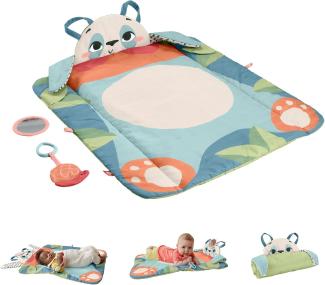 FISHER-PRICE Rolli-Roll Panda Spielmatte - Große 3-in-1 Spielmatte zum Mitnehmen, kontrastreiches Muster, Knisterspielzeug und Spiegel, 90 % recylcled, FSC-zertifizierten Verpackung HKD65