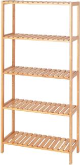 dibea Bambusregal mit 5 verstellbaren Ablageflächen Schuhschrank Badezimmerregal Wohnzimmerregal Standregal Badregal Bücherregal Küchenregal zu Regalwand kombinierbar 60 x 26 x 130 cm, naturfarben